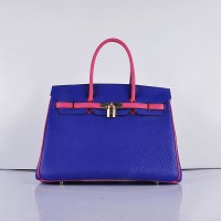 Hermes 6089 Birkin 35CM Tote Bags Navy Blue and Pink Leather Gold